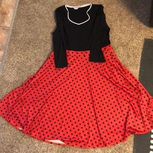 Pinup style polka dot red and black dress